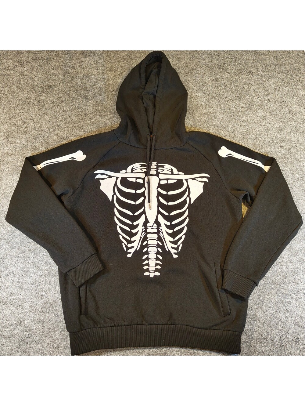 Denim & Flower Ricky Singh Mens Black Skeleton Ribcage Graphic Hoodie XL